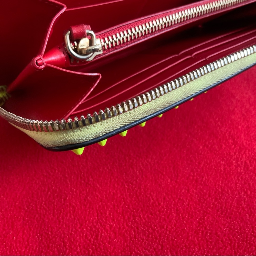 Christian Louboutin Panettone Neon Zip Around Studded Clutch Fashion Wallet - Picture 12 of 16
